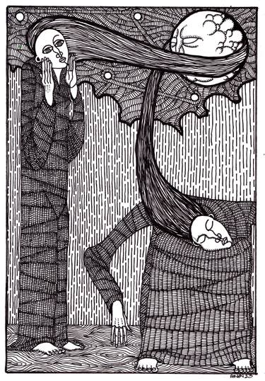 375x538 two sisters and the moon drawing - Drawing Of Two Sisters