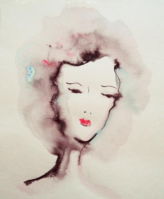 570x692 Face Painting Original Ink And Acrylic Drawing Womans Face Etsy - Drawing Of Womans Face