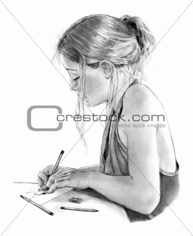 279x340 Image Pencil Drawing Of Young Girl Drawing From Crestock - Drawing Of Young Girl