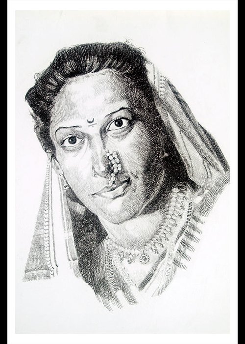 500x700 Portrait Drawing Of An East Indian Marathi Young Girl With A Nose - Drawing Of Young Girl