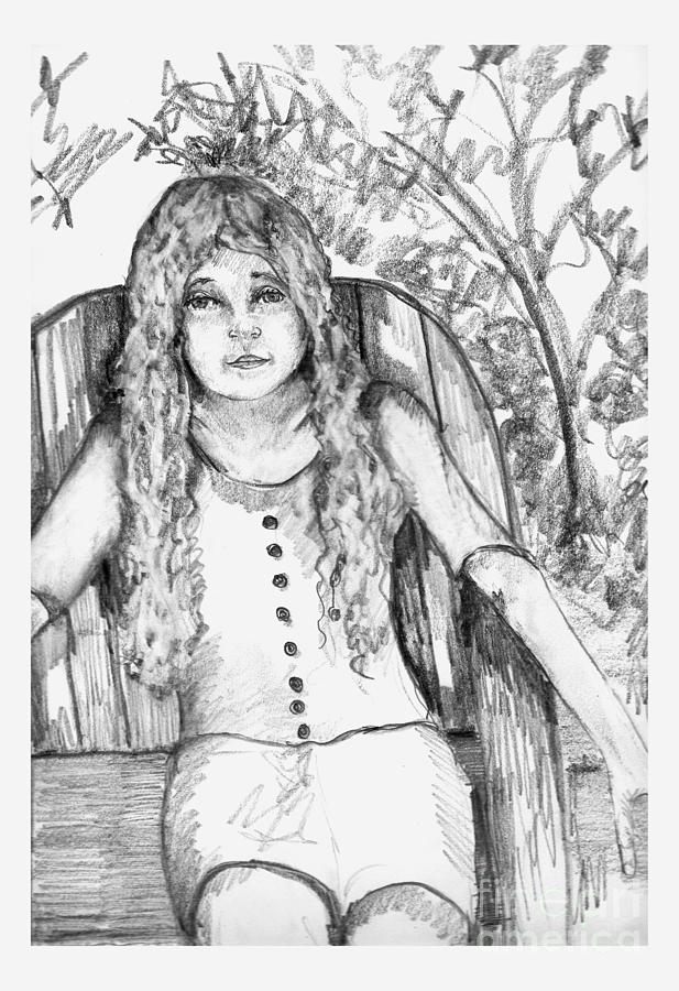 617x900 Young Girl Sitting On Lawn Chair Drawing - Drawing Of Young Girl