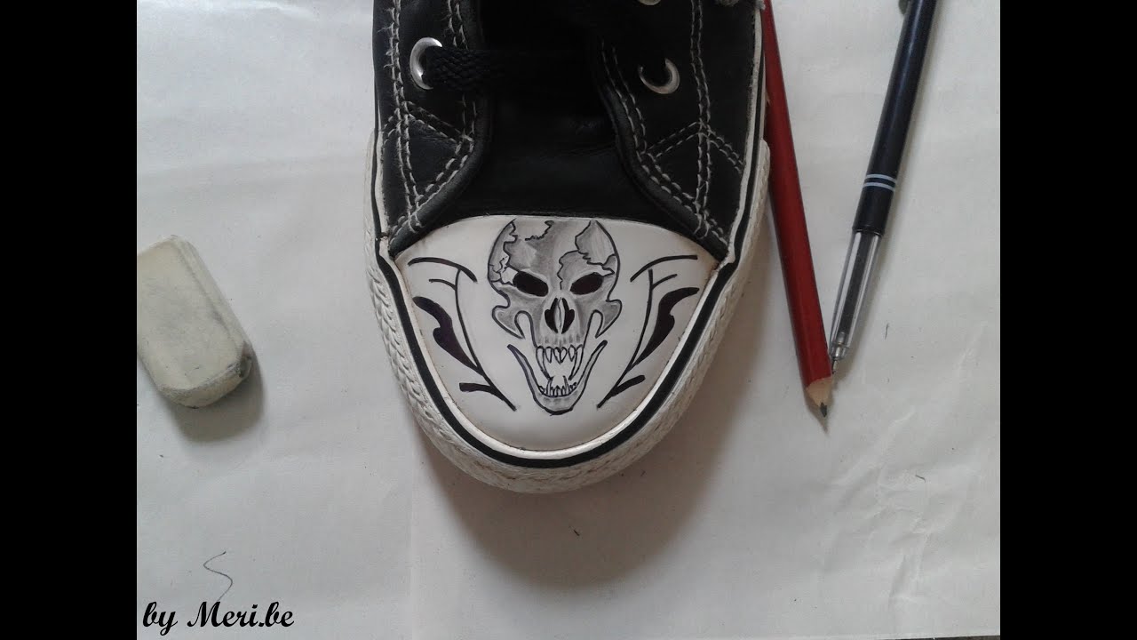 1280x720 Drawing Skull On Converse Shoes - Drawing On Converse