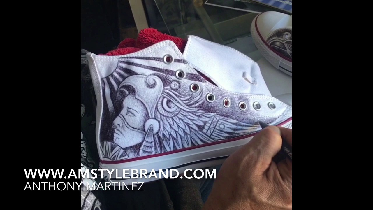 1280x720 Pen And Ink Hand Drawn Art On Converse Shoes Prison Style - Drawing On Converse