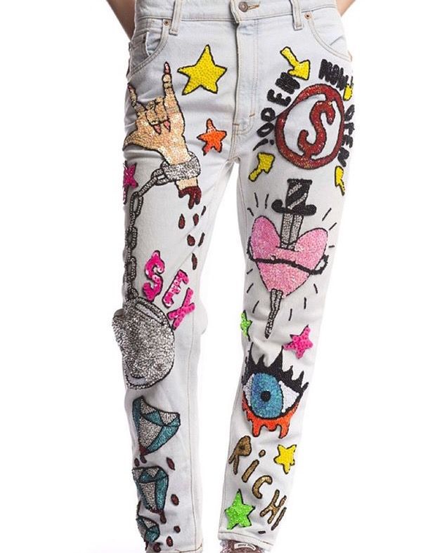 636x788 Drawing On Pants Diy In Denim Fashion, Sequin Jeans - Drawing On Jeans