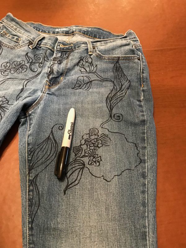 600x800 Use A Sharpie Permanent Marker To Draw On Jeans Upcycle Jeans - Drawing On Jeans