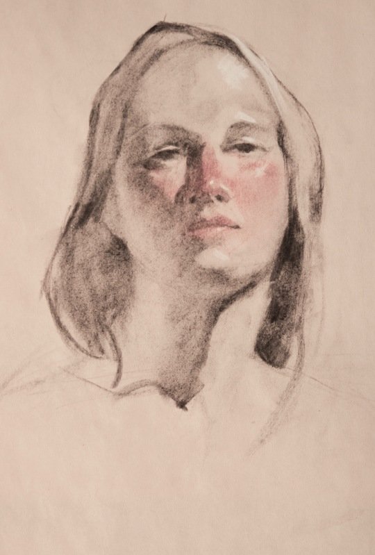 540x799 Female Portrait, Charcoal, Chalk, Sanguine Drawing On Dry Mount - Drawing On Newsprint