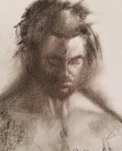 243x300 Man Holding Something Precious, Charcoal On Newsprint Queen - Drawing On Newsprint