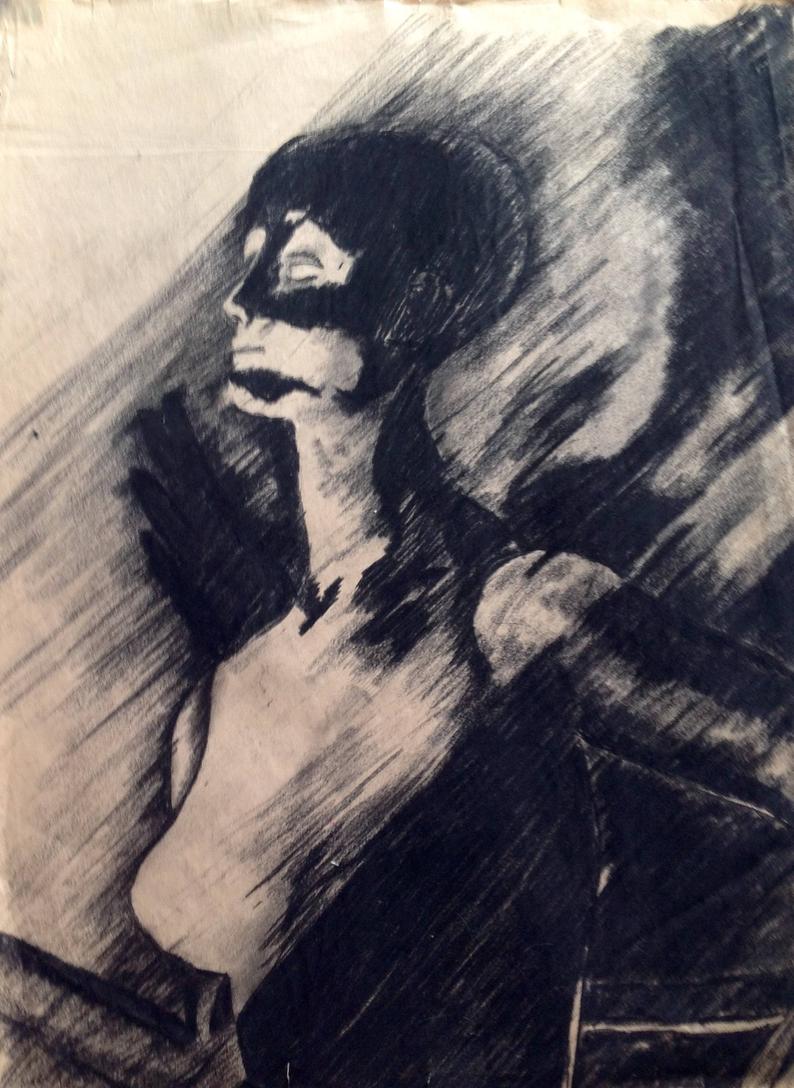 794x1088 Vintage Original Signed Mark Flake Charcoal Etsy - Drawing On Newsprint