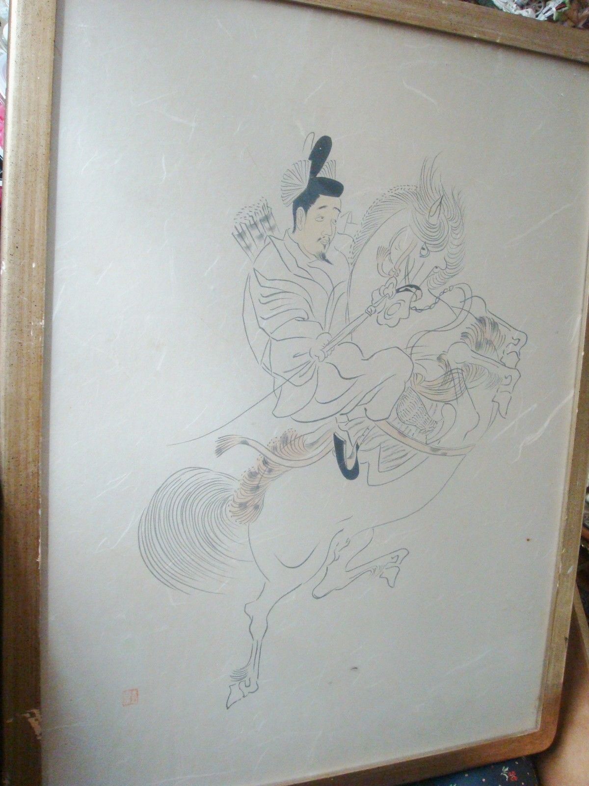 1200x1600 Japanese Hunter Signed Large Drawing In Ink On Rice Paper, Artist - Drawing On Rice Paper