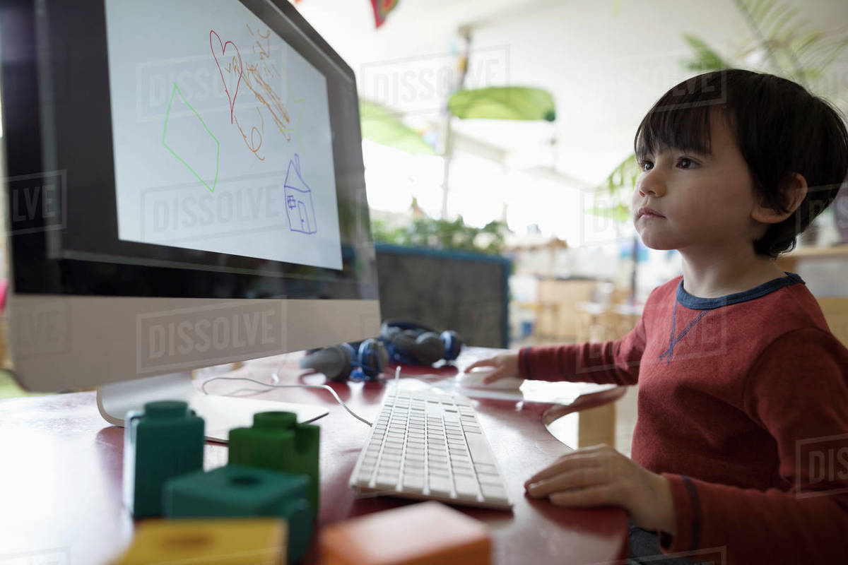 1200x800 Focused Preschool Boy Drawing With Computer - Drawing On The Computer For Free
