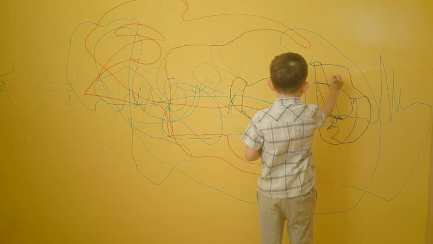 852x480 Children Drawing Stock Video Footage - Drawing On Wall