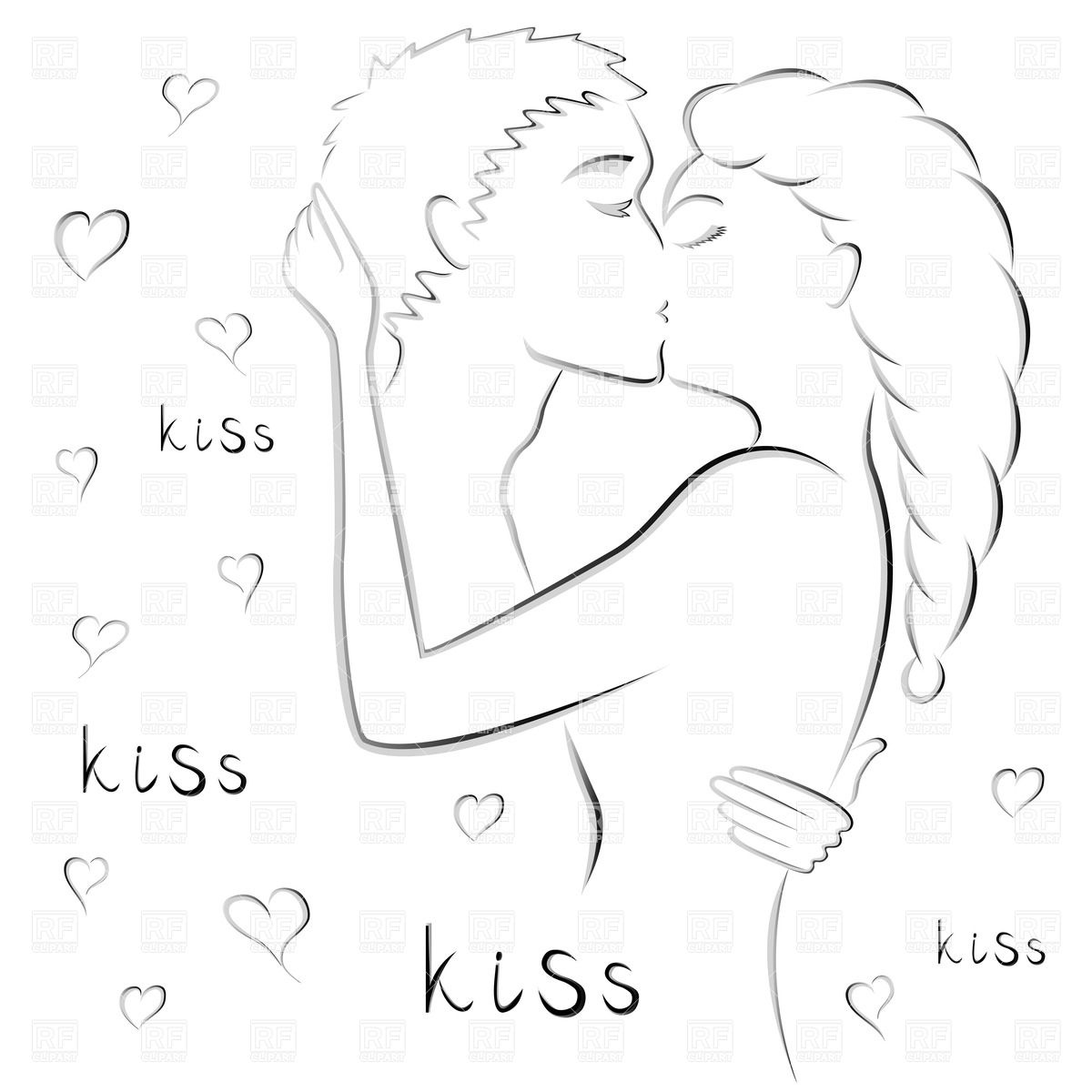 1200x1200 Outline Of Young Kissing Couple Of Lovers Vector Image Of People - Drawing Outlines Of People