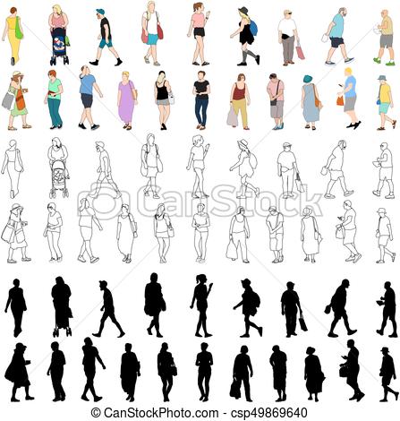 447x470 summer people shopping large set outlines large set - Drawing Outlines Of People