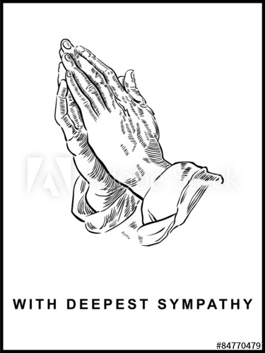 375x500 sympathy card, praying hands, drawing, panel format, vector - Drawing Panel
