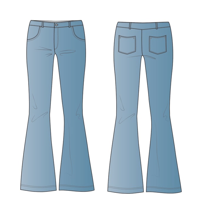680x701 create technical fashion drawing of pants, skirt, jeans, bottoms - Drawing Pants