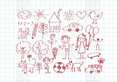 400x283 Kid's Drawing With Happy Family On Sheet Paper Background Vector - Drawing Paper Background