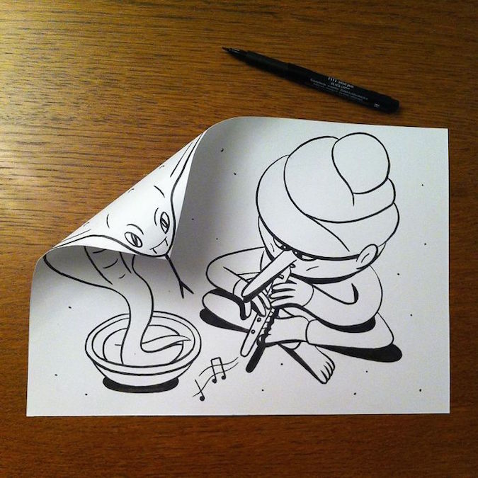 675x675 artist brings his drawings to life using simple paper folds - Drawing Paper Design
