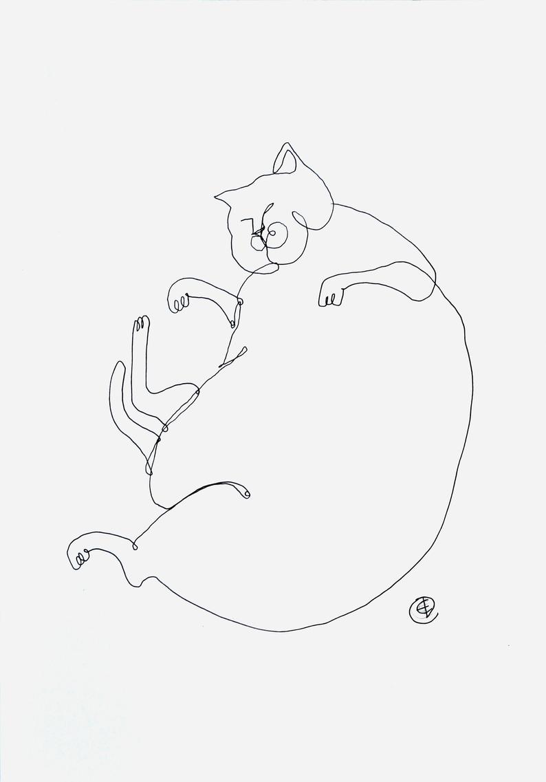 794x1137 Digital Print One Line Drawing Fat Cat Kids Room Etsy - Drawing Paper For Kids