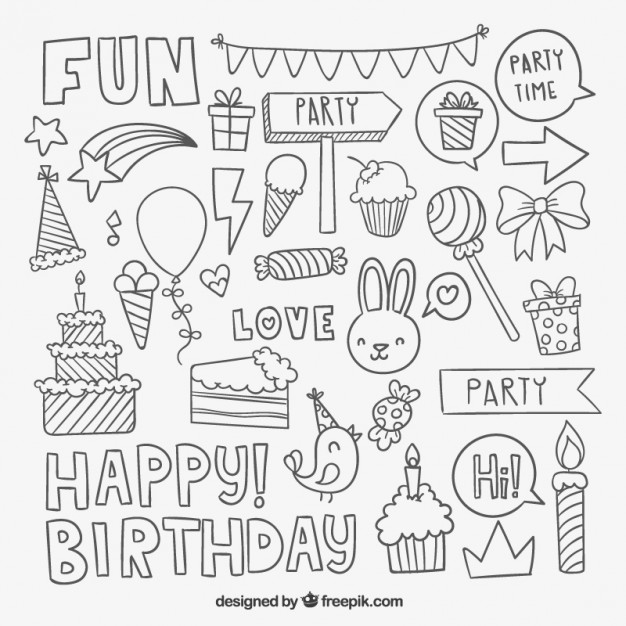 626x626 Sketchy Birthday Party Elements Vector Free Download - Drawing Party