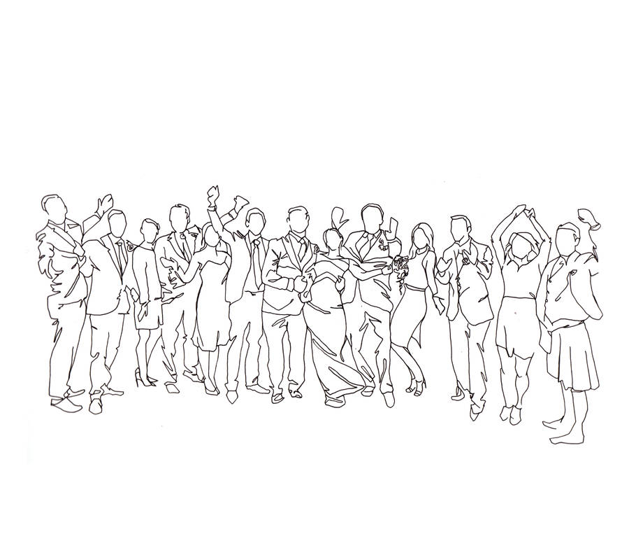 900x763 Personalised Wedding Party Drawing - Drawing Party