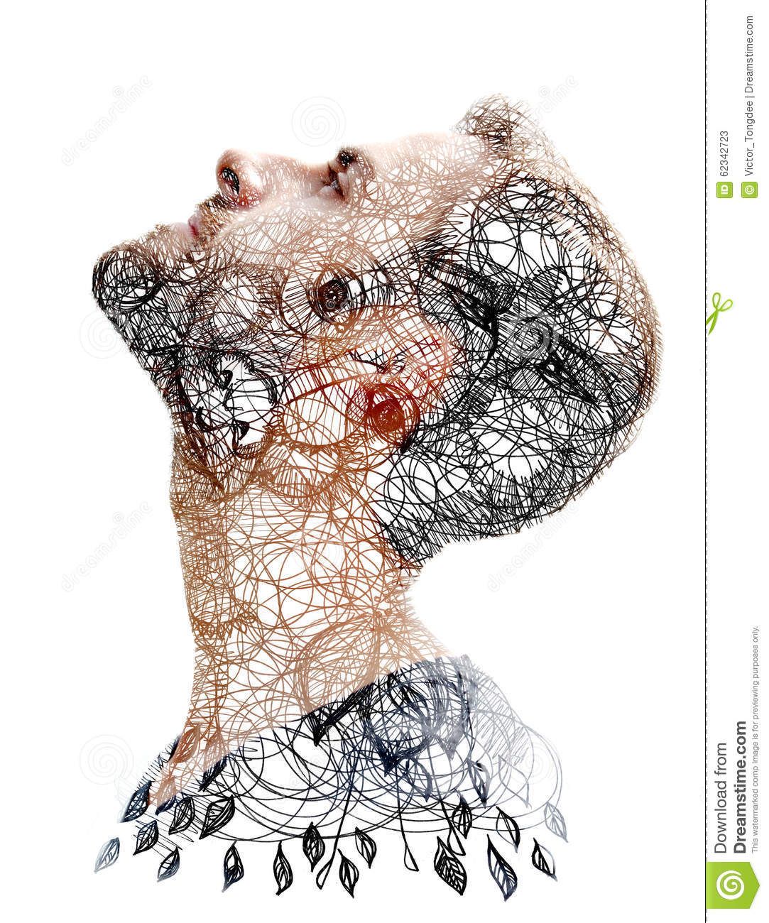1083x1300 Double Exposure Portrait Combined With Drawing - Drawing Photography