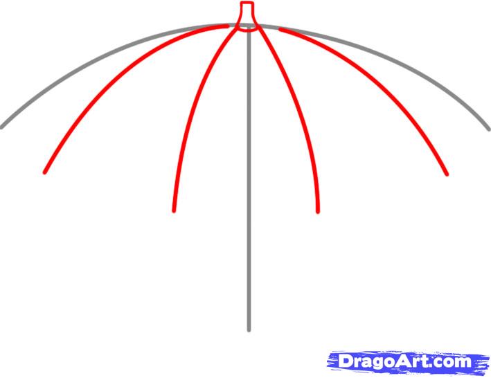 709x546 Draw An Umbrella, Step - Drawing Picture Of Umbrella