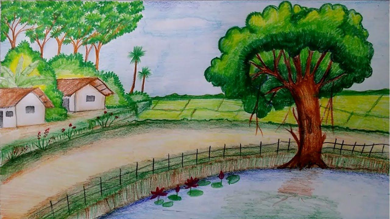 1280x720 How To Draw Natural Village Scenery Step - Drawing Pictures Nature