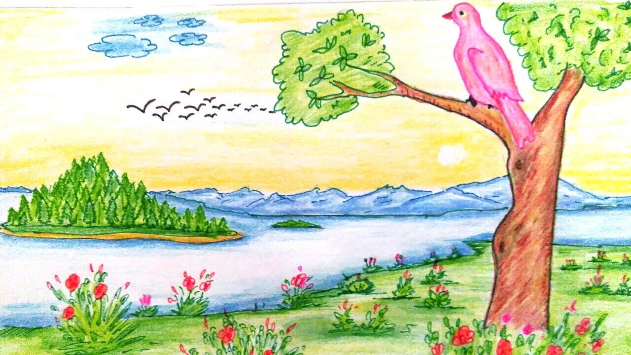 1280x720 Nature Drawing Natural Scenery Drawing How To Draw Scenery - Drawing Pictures Nature