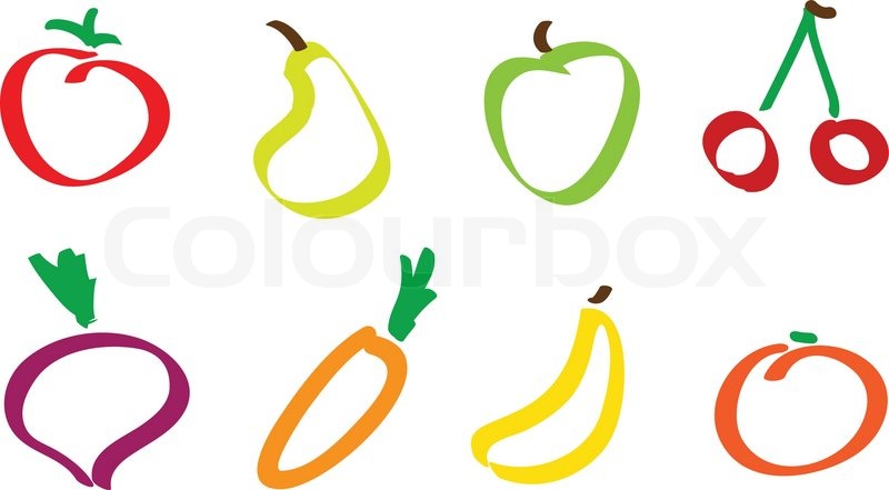 800x441 Drawing Fruit And Vegetable Icons Stock Vector Colourbox - Drawing Pictures Of Fruits And Vegetables