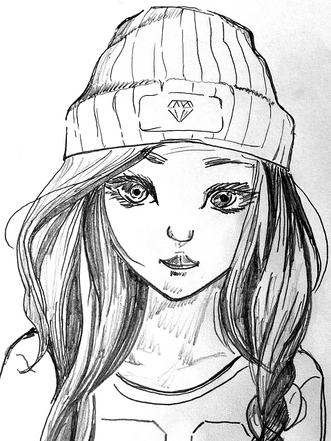 480x640 Drawing Of A Girl Wearing Hat - Drawing Pictures Of Girl