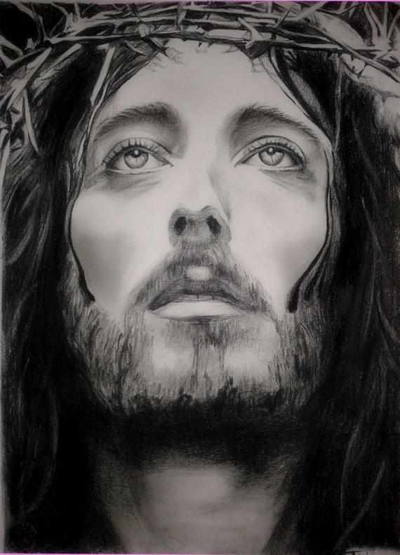 570x791 jesus of nazareth drawing custom jesus christ charcoal etsy - Drawing Pictures Of Jesus Christ