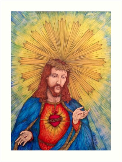 413x549 Sacred Heart Of Jesus Christ Drawing Art Prints - Drawing Pictures Of Jesus Christ