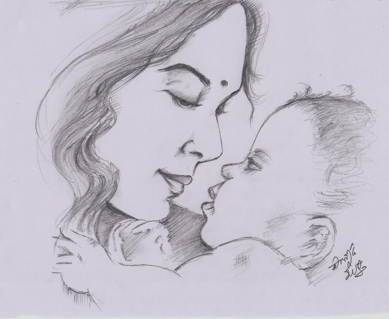 Pencil Sketches Mother - Drawing Pictures Of Mother And Child. 