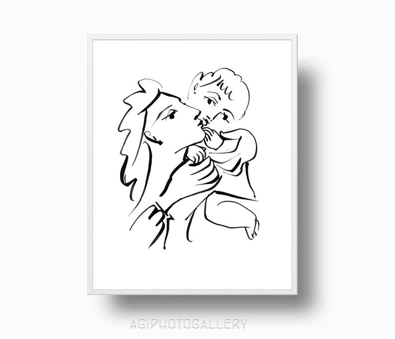 794x681 Picasso Mother With Child Print Picasso Line Art Drawing Etsy - Drawing Pictures Of Mother And Child