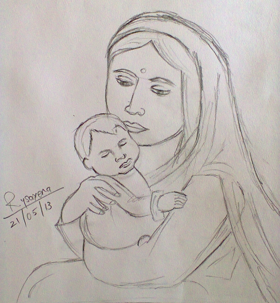 947x1024 simple baby pencil sketch simple sketches of maa baby pencil - Drawing Pictures Of Mother And Child
