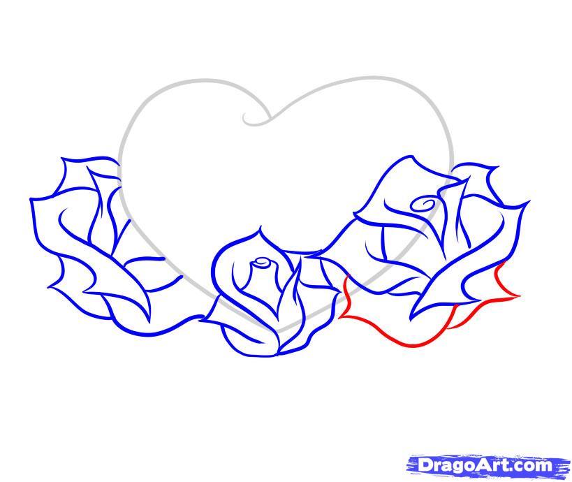 819x690 How To Draw Hearts And Roses, Step - Drawing Pictures Of Roses And Hearts