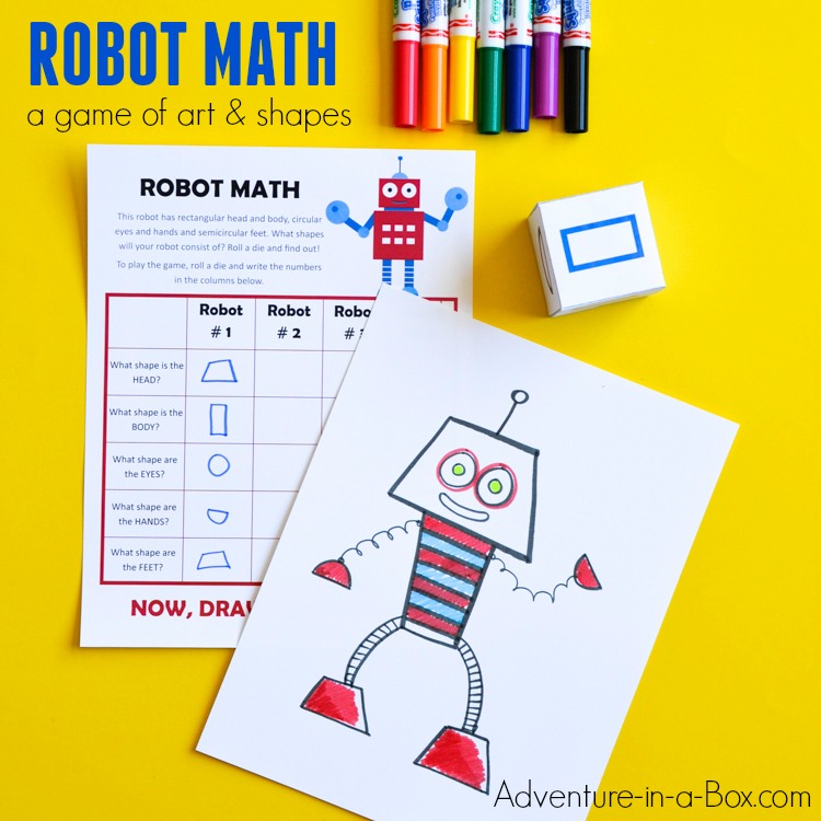 750x750 robot math printable game of art geometric shapes for kids - Drawing Pictures Using Geometric Shapes