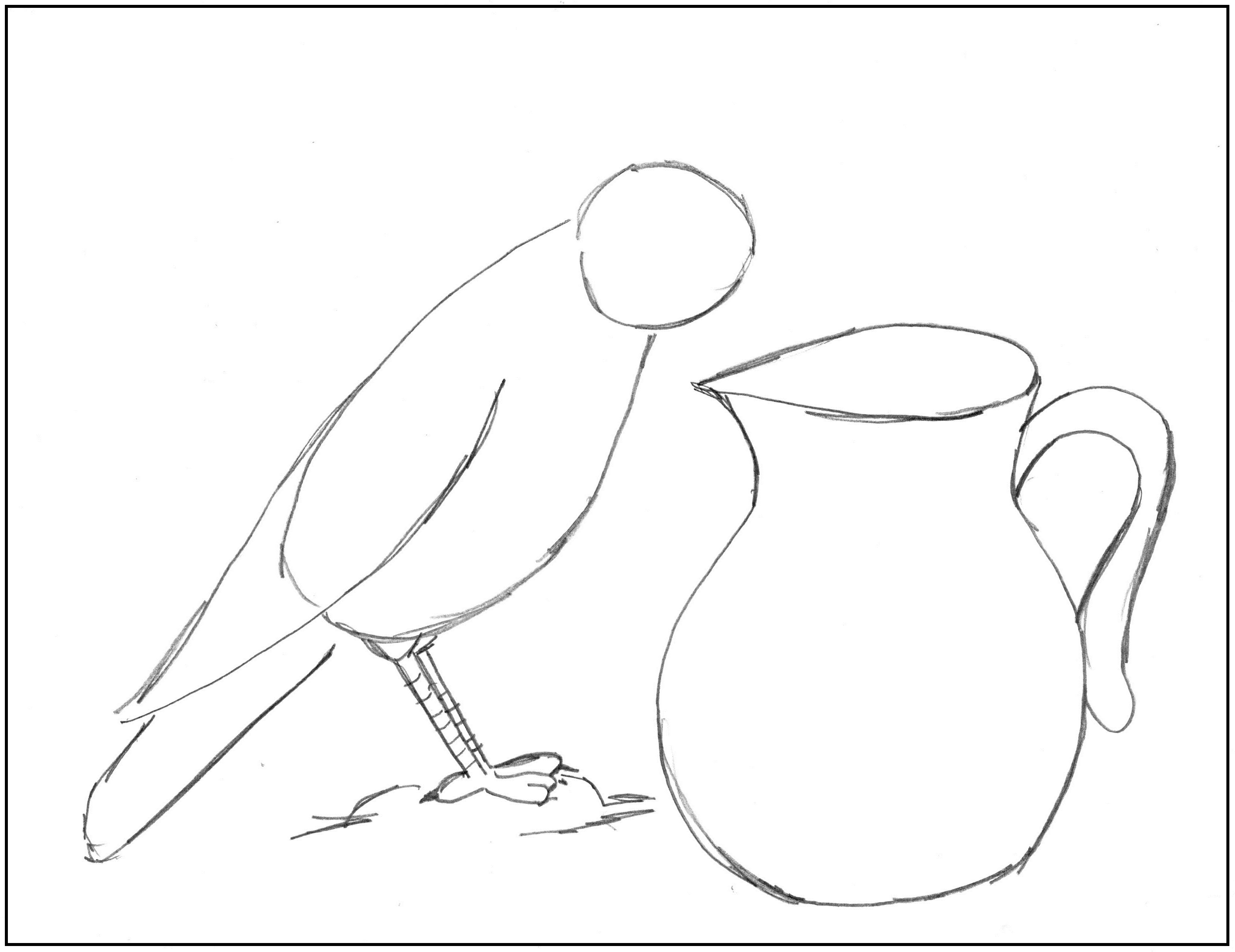 3300x2545 the crow and the pitcher drawing step - Drawing Pitcher