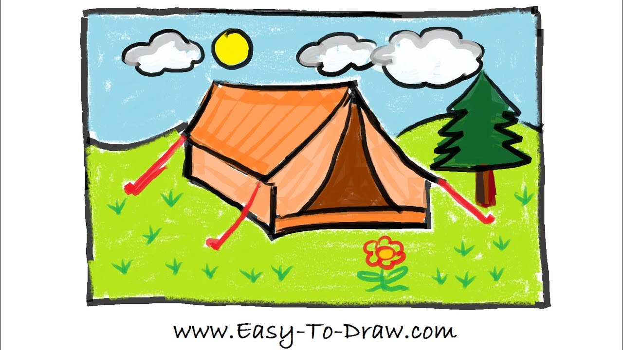 1280x720 How To Draw A Cartoon Tent In Campground - Drawing Place