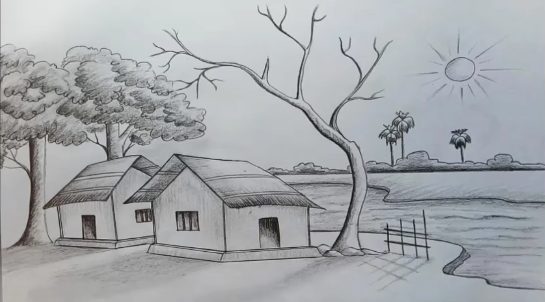 1095x607 See The Beautiful Drawing Of Villages And My Fun Steemit - Drawing Place