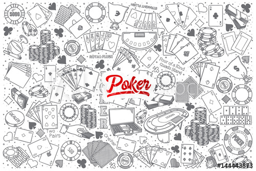 500x334 Hand Drawn Poker Doodle Set Background With Red Lettering - Drawing Poker