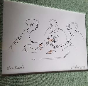 300x293 vtg the deal men playing poker card game signed line drawing - Drawing Poker