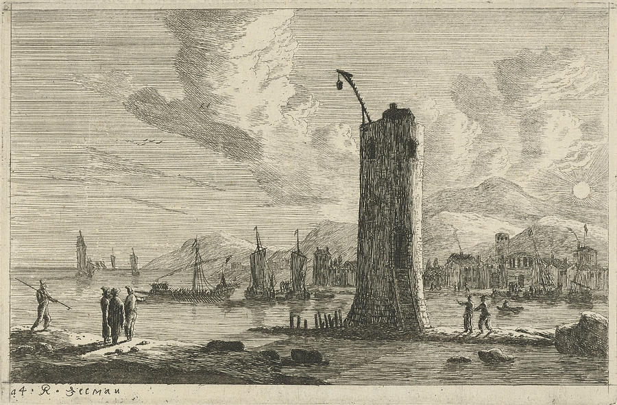 900x591 port with a lighthouse, reinier nooms drawing - Drawing Port