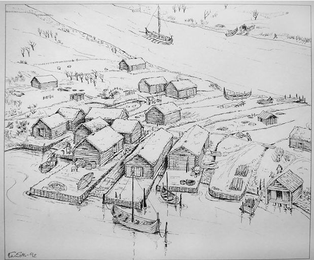 619x513 reconstruction drawing of trondheim's first port, a d - Drawing Port