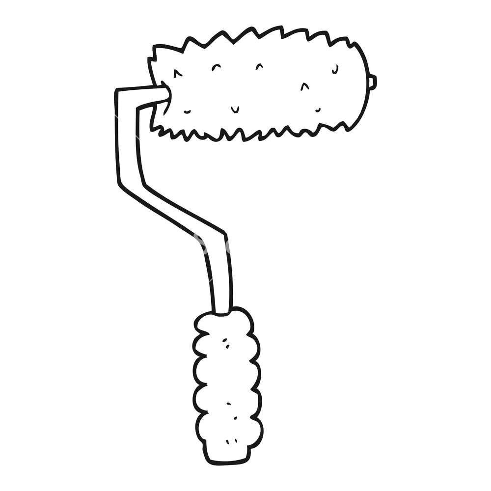 1000x1000 Freehand Drawn Black And White Cartoon Paint Roller Royalty Free - Drawing Rollers