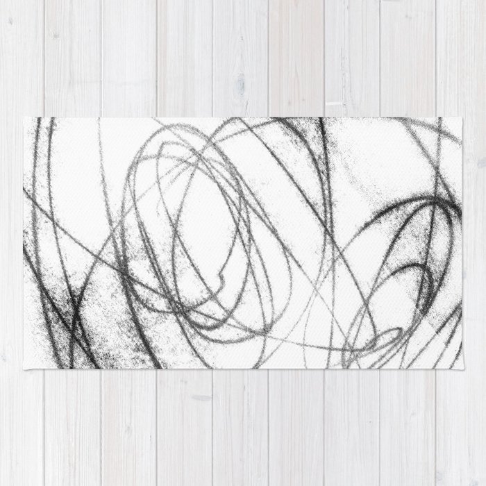 700x700 black and white minimalist abstract line drawing rug - Drawing Rug