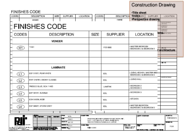 638x479 Interior Architecture Drawings - Drawing Schedule