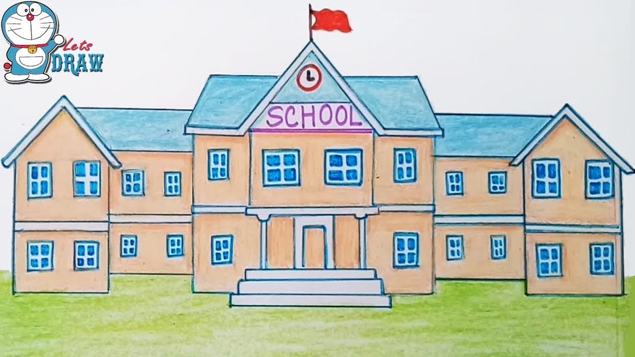 1280x720 How To Draw A School Step - Drawing School