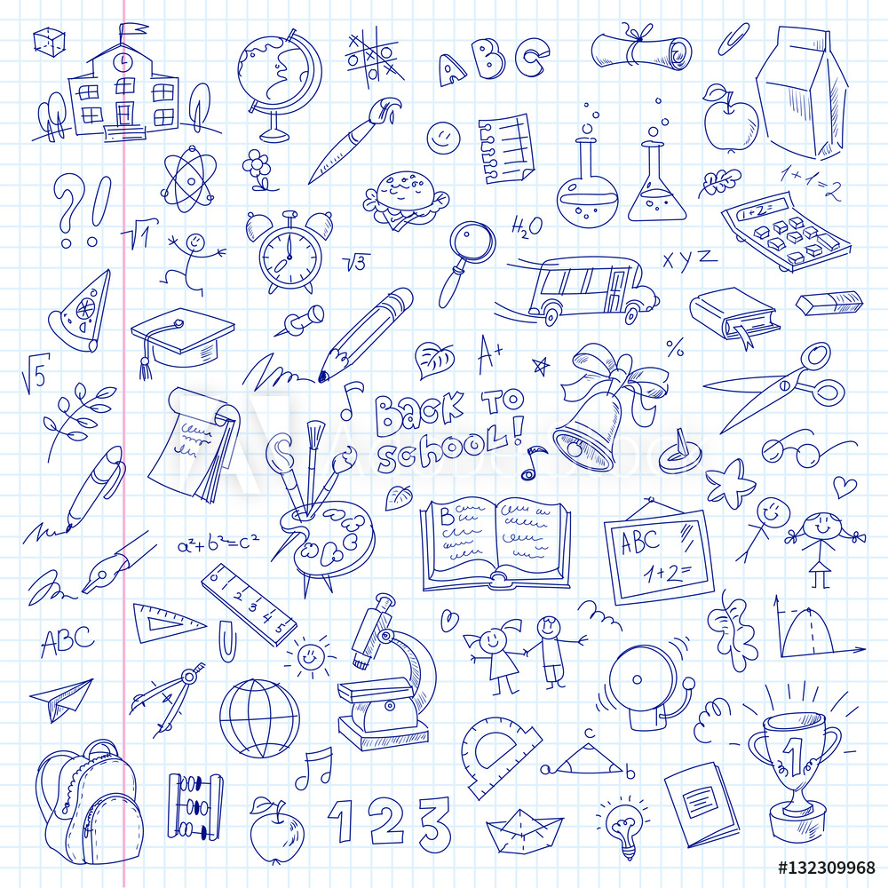 1000x1000 Photo Art Print Freehand Drawing School On A Sheet Of Exercise - Drawing School