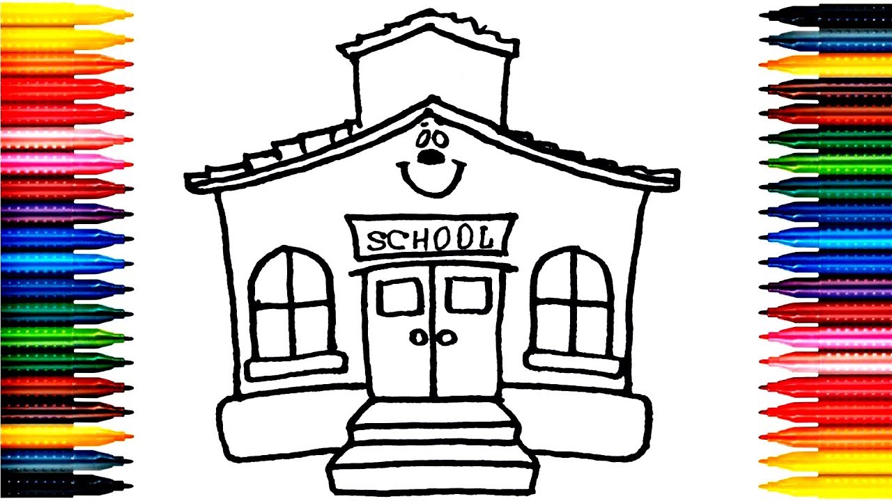 1280x720 Drawing School How To Draw School Picture Coloring Book For Kids - Drawing School